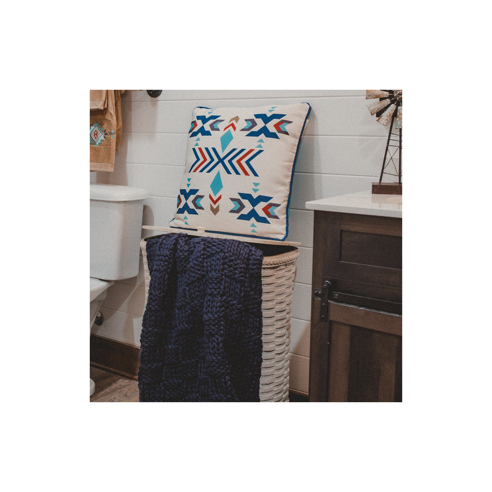 Chess Hand Knitted Solid Textured Chess Pattern Soft Throw Blanket, Navy, 60" L x 50" W