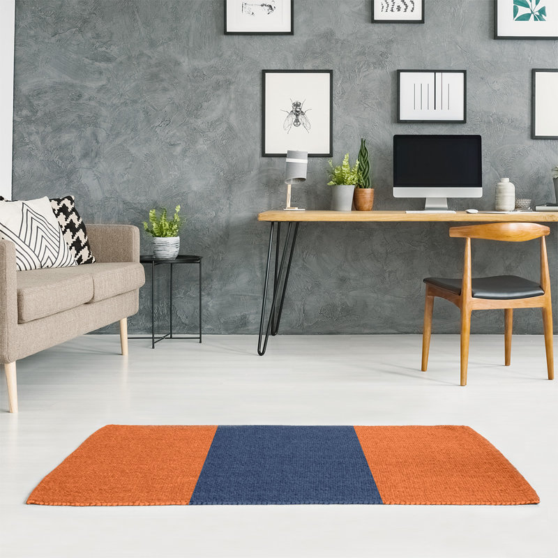 Tapis orange rayé/bleu marine minuit Detroit, Rectangle 9 pi x 12 pi