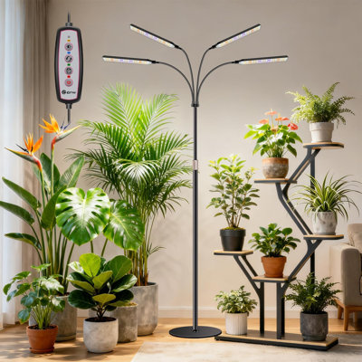 Grow Lights For Indoor Plants With Stand, 4-Heads Full Specturm Plant Grow Light With 4/8/12/16H Timer, 3 Color Modes