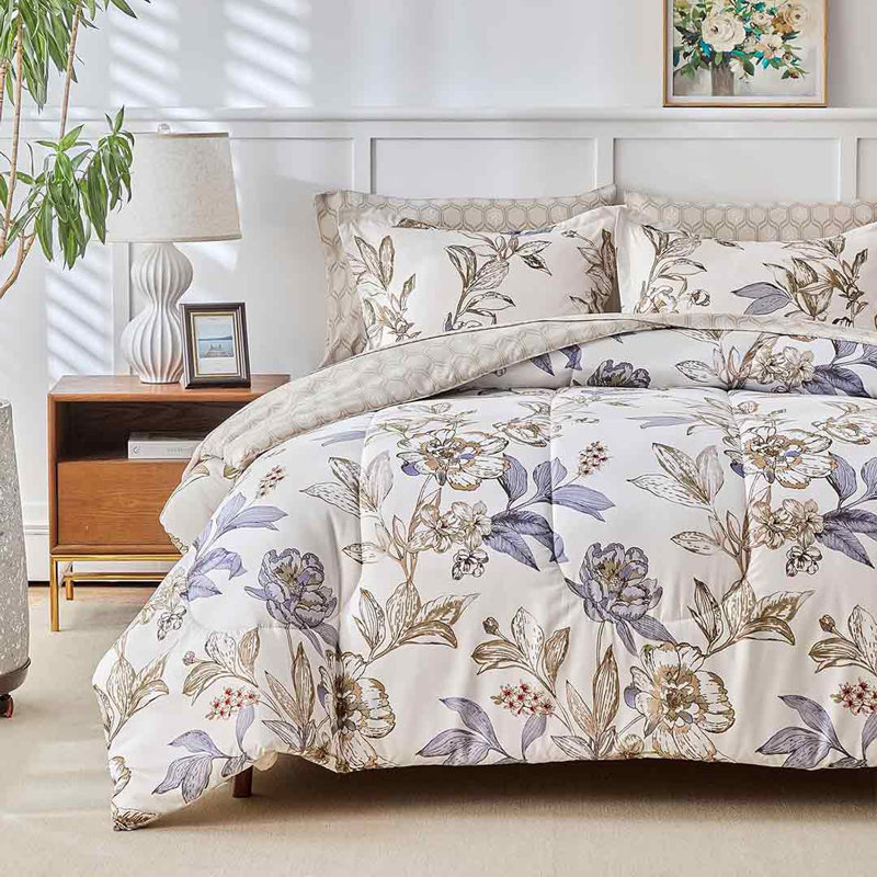 Queen Floral Microfiber Reversible Bed in a Bag Set