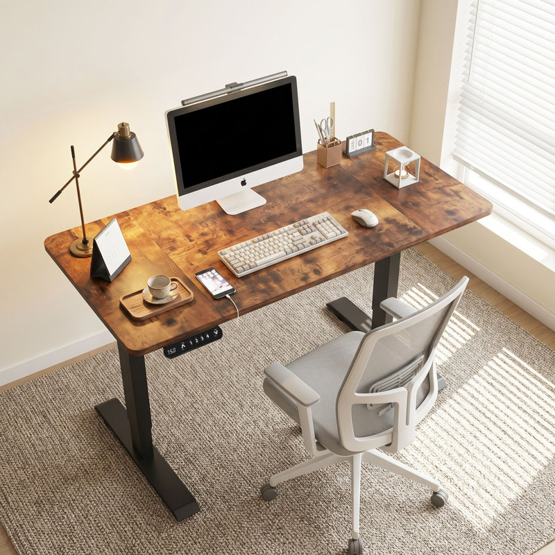 Bureau électrique Inbox Zero Ozia 55 "x 24" avec contrôleur mémoire Vintage brun DESK-LOP-4L8N-62 