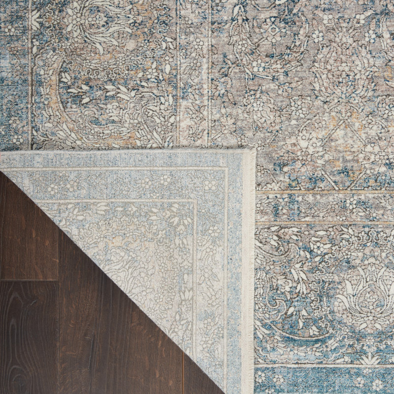Tapis oriental crème / bleu Turaab, Rectangle 5 pi 3 po x 7 pi 3 po