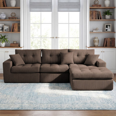Canapé-lit en coin avec méridienne à compression Corduroy, canapé modulaire en forme de L avec éponge à haute densité, canapé convertible sans assemblage requis pour le salon, appartement, chambre d'amis