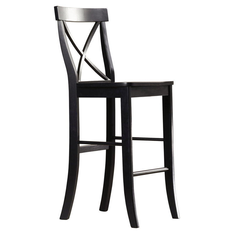 Tabouret de bar en bois massif Guzik, Noir, Tabouret de bar (siège d'une hauteur de 29 po)