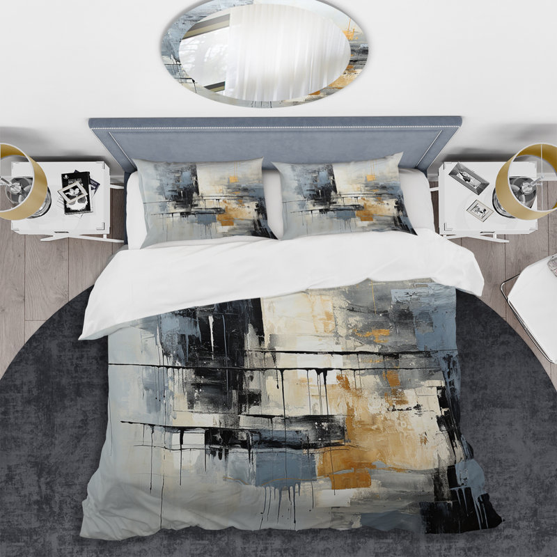Ensemble de housse de couette gris et blanc Abstract Cityscape 2 - Abstract Collages, Housse de couette pour grand lit
