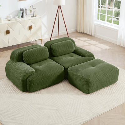 Canapé de 82 po en forme de L en tissu de velours côtelé doux, de conception modulaire, de multiples combinaisons.