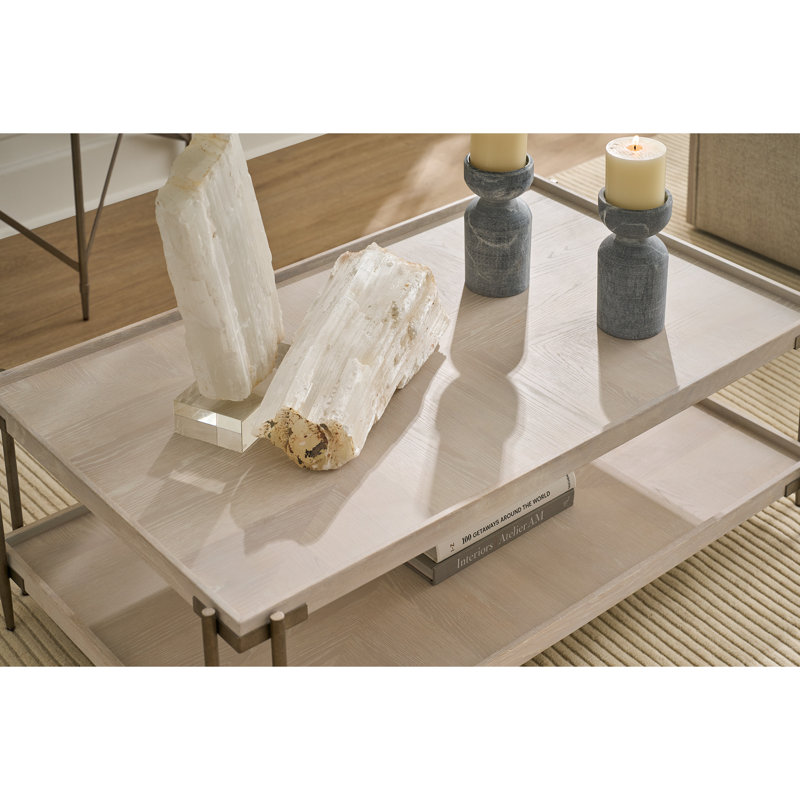 White Oak Rectangular Cocktail Table with Dark Metal Base