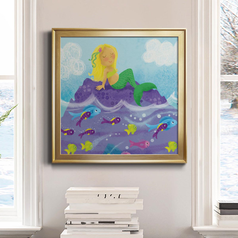 «Mermaid Play I», peinture sur toile encadrée, Or, H 34,5 po x l 34,5 po x P 1,5 po