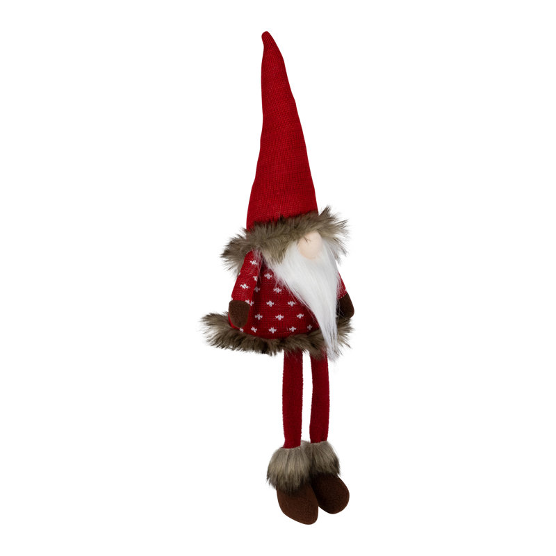 Figurine de Noël gnome en peluche assis avec des jambes pendantes - 22 po - Rouge