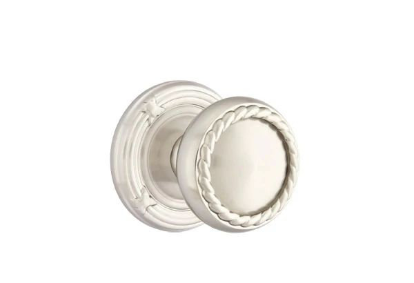 Ensemble de mortaise intérieure Emtek avec bouton Ribbon & Reed & Rope (LH), Nickel satiné