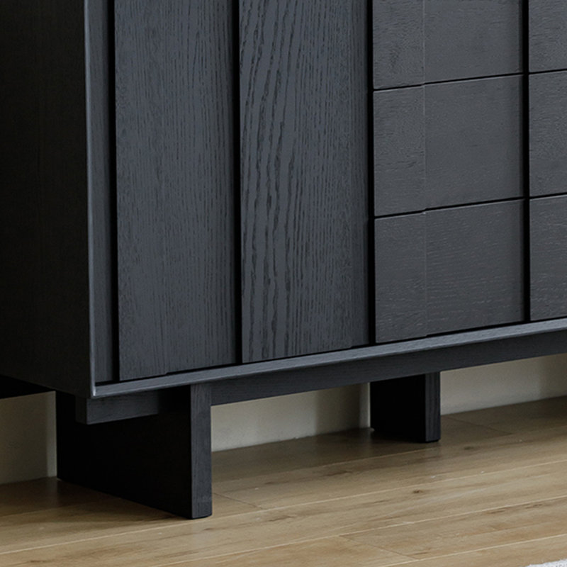 Meuble télé moderne en bois massif noir, H 22,44 po x L 70,87 po x l 15,75 po