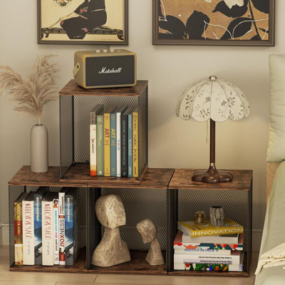 2 Cube Organizer Bookshelves DIY Variable Stackable Cube Storage Organizer for Kid Bedroom,Living Room,Small Bookshelf Black Brown Wooden