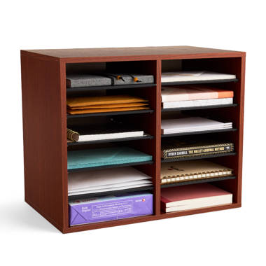 Safco Wood Adjustable Literature Organizer - 12 Compartment - Cherry