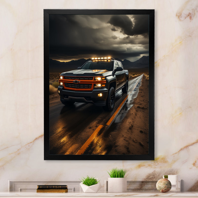 Camionnette Ledian par la tempête - impression, Cadre photo noir, H 32 po x l 16 po x P 1 po