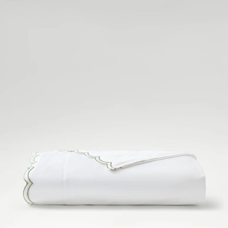 Scallop Edge Flat Sheet, Queen Flat Sheet, White/Matcha