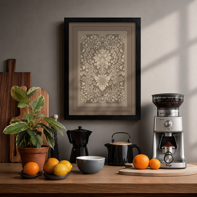 Ornamental Damask Botanical - Framed Print, A2 - 59.4 x 42.0 cm, Black