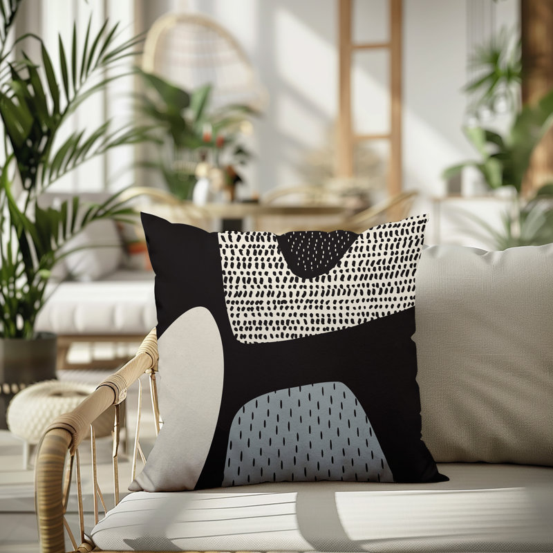 Pia Minimalist Reversible Indoor/Outdoor Square Pillow, 15"H x 15"W, Grey/Black/Off-White