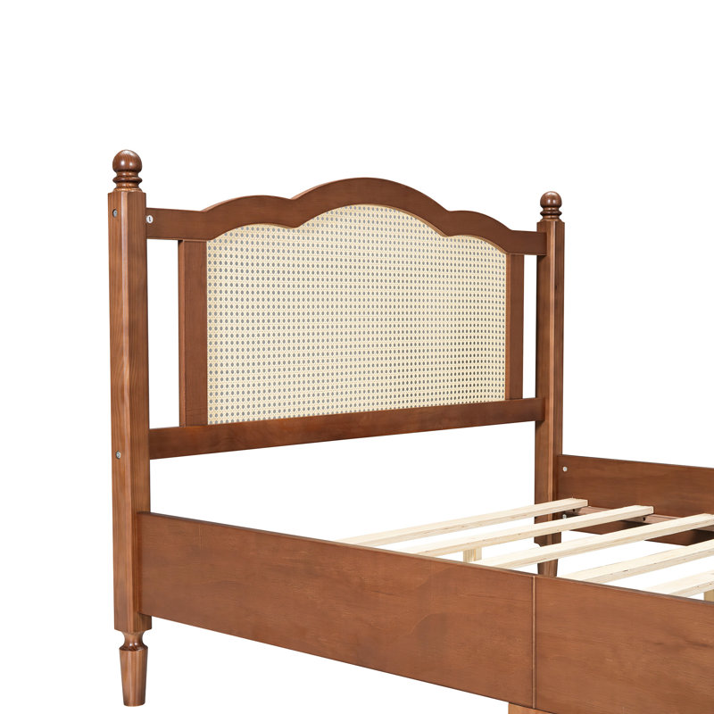 Lit plateforme double en bois pleine grandeur avec tête de lit charmante, noyer, lit tête de lit Natural Innovation, taille noyer élégant