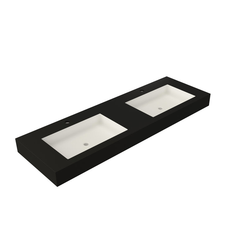 Lavabo de salle de bain en résine solide à surface solide - Finition noir mat, 46,65 po de profondeur, 19,09 de largeur, 4,23 de hauteur, 54,75 lb