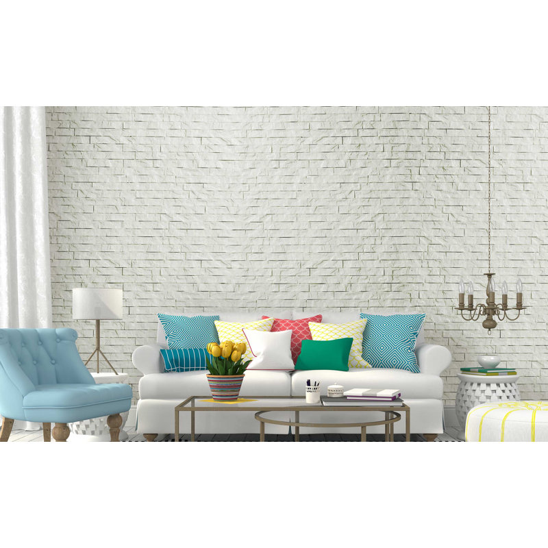 White Faux Ledgestone 3D PVC Interlocking Wall Panels, 24" x 24"