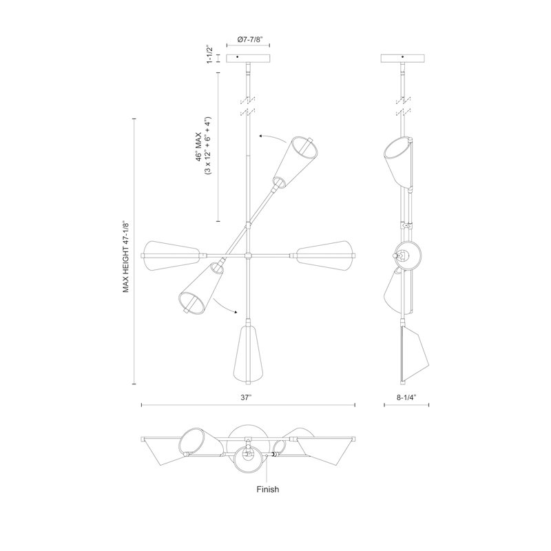 Mulberry Black 5-Light LED Modern Linear Chandelier