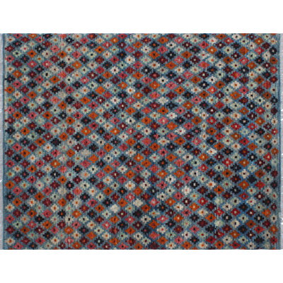 Tapis unique en laine noué à la main des années 2010 de 4 pi 9 po x 6 pi 5 po rouge / orange / bleu Devona
