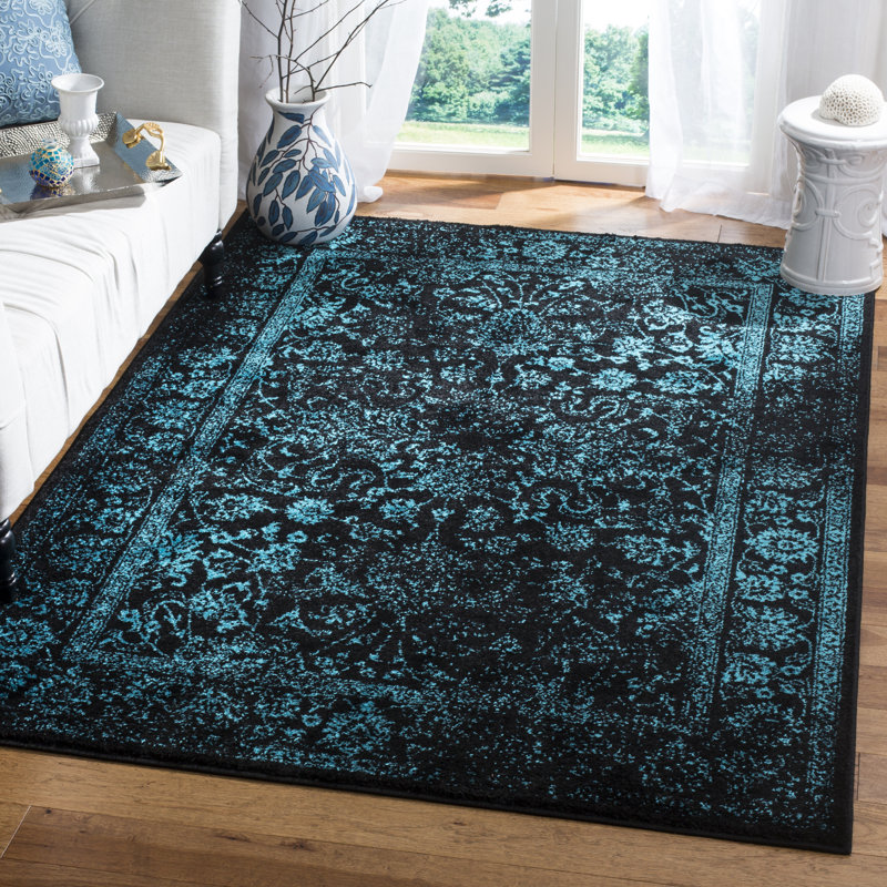 Stromsburg Floral Area Rug, Black/Teal, Rectangle 122 x 183 cm