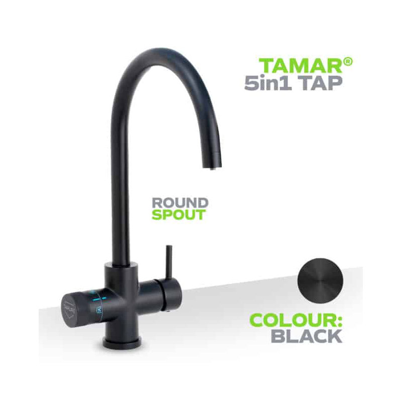 Durable Round Purifier System - 5-in-1 Chilled, Boiling, Sparkling, Alkaline Water with Filtration, Matte Black
