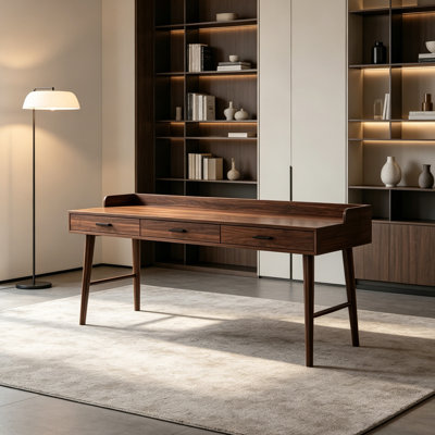 High-end Walnut Solid Wood 3-Drawers Desk