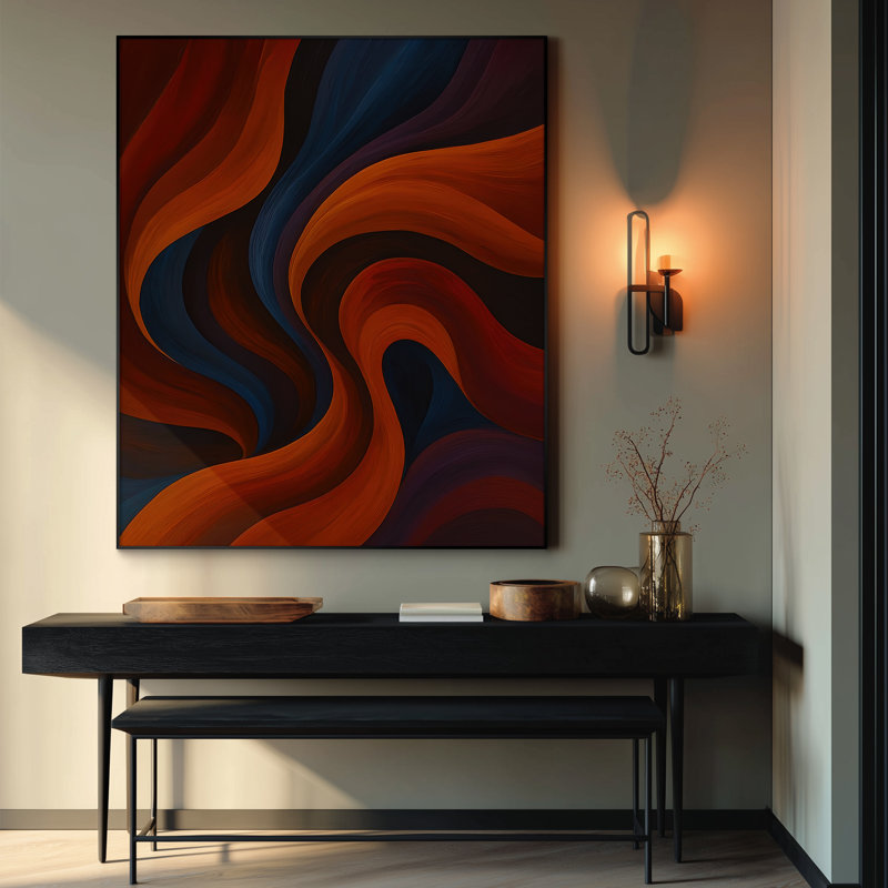 Très grande reproduction d'art sur toile - Motif de vagues ondulées rouges et bleues pour le salon ou la chambre à coucher - «Assemblage requis du cadre (cadre non fini)»