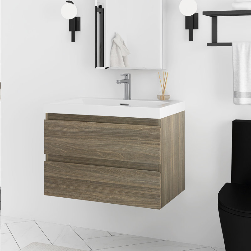 Meuble-lavabo flottant 30 po avec lavabo, Gris