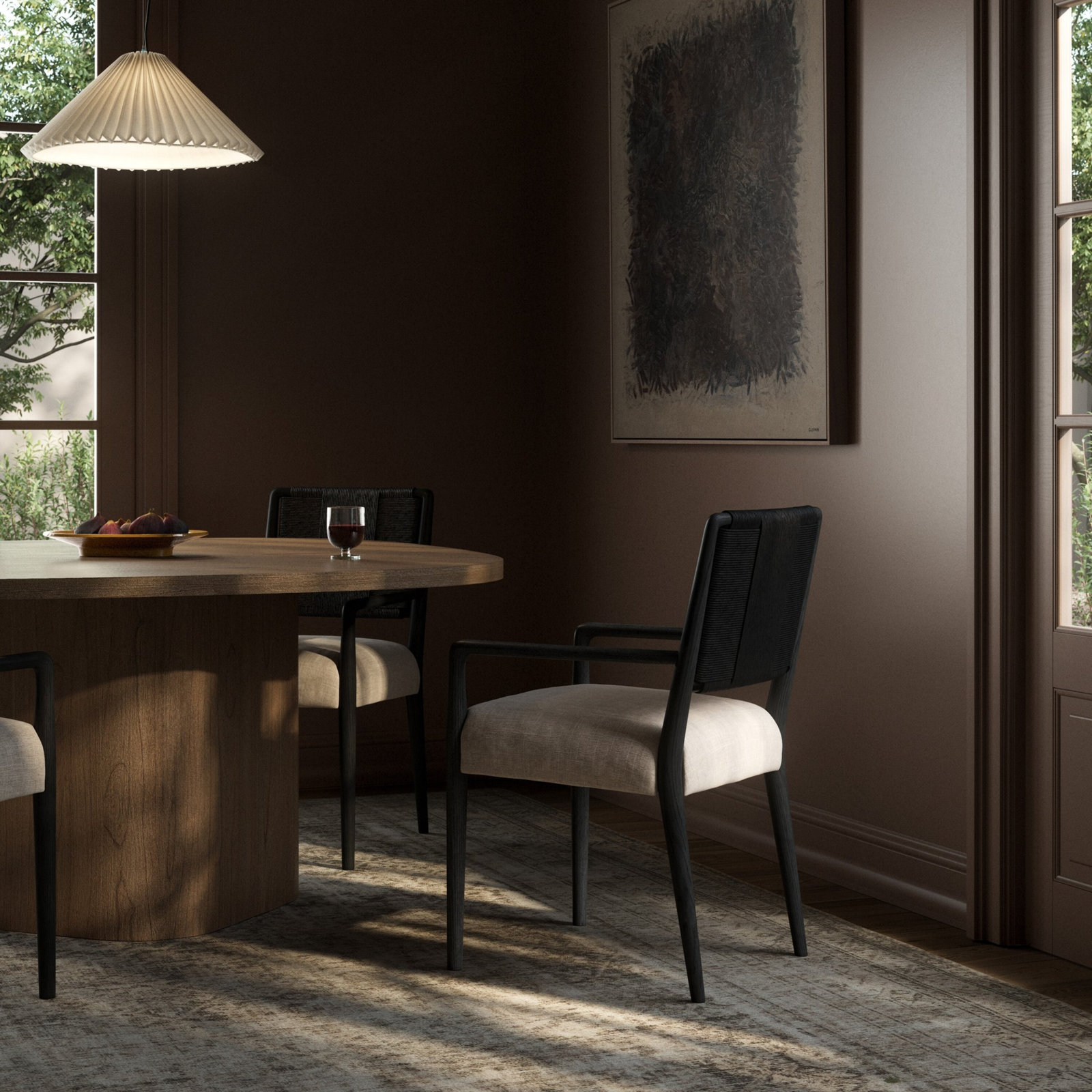 Betha Linen Oak Dining Armchair, Black Brushed Ash, Essence Natural