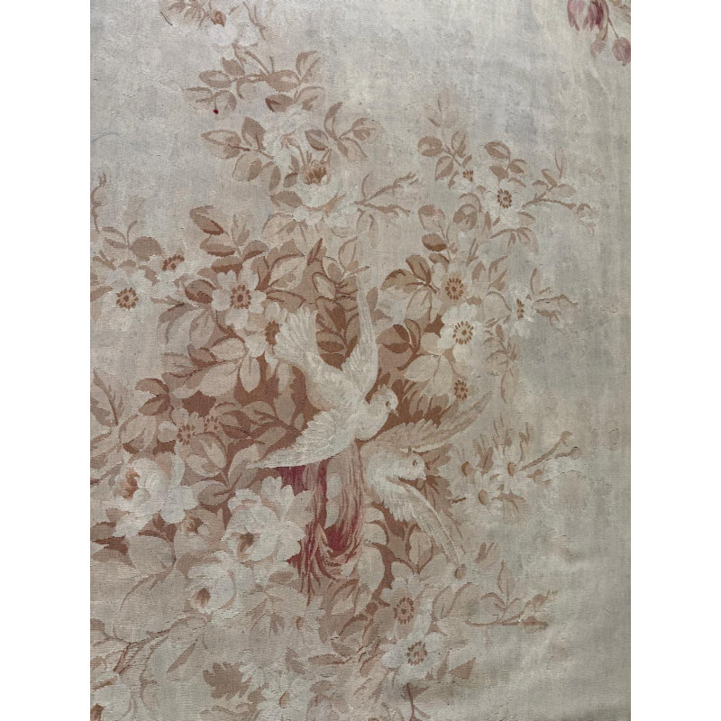 1850s Ivory Ground Floral Medallion Antique French Aubusson Flatweave Wool Rug