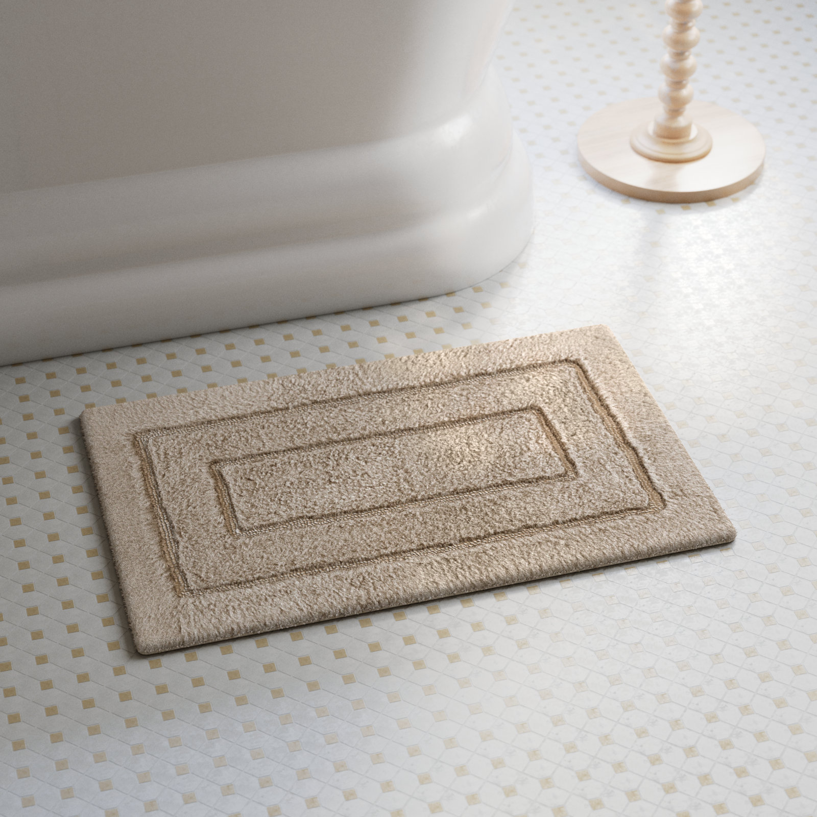 Apolonia Cotton Non-Slip Bath Rug, 20" H x 32" W, Linen