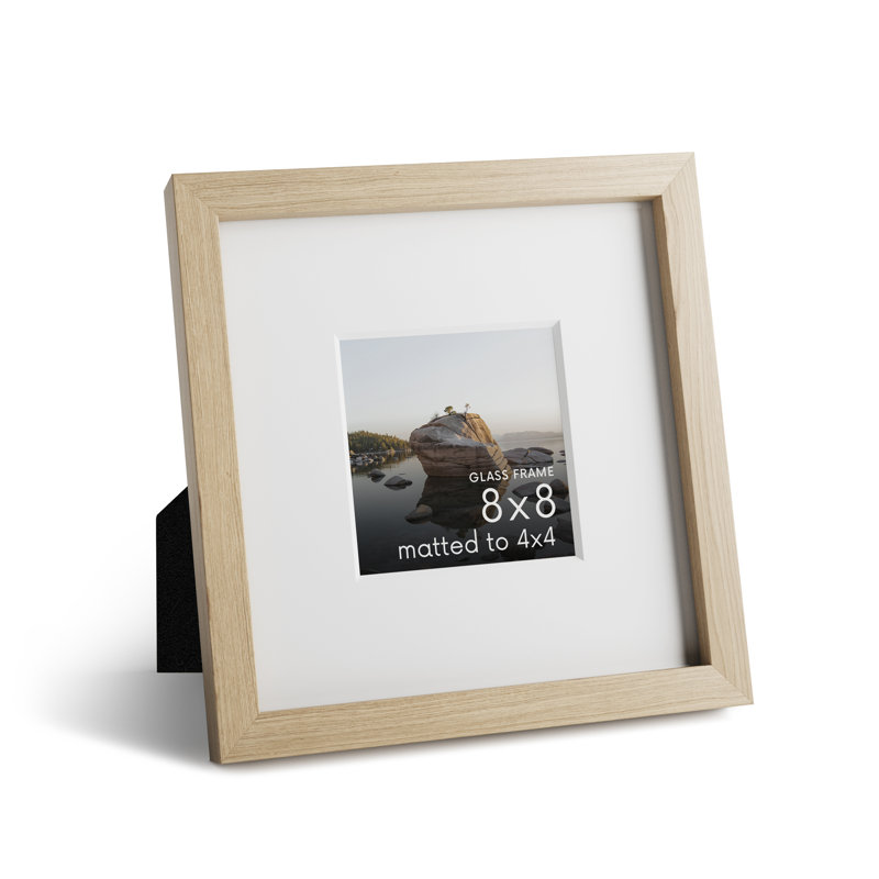 Cadre photo en bois massif avec verre, Beige, L 8 po x H 8 po