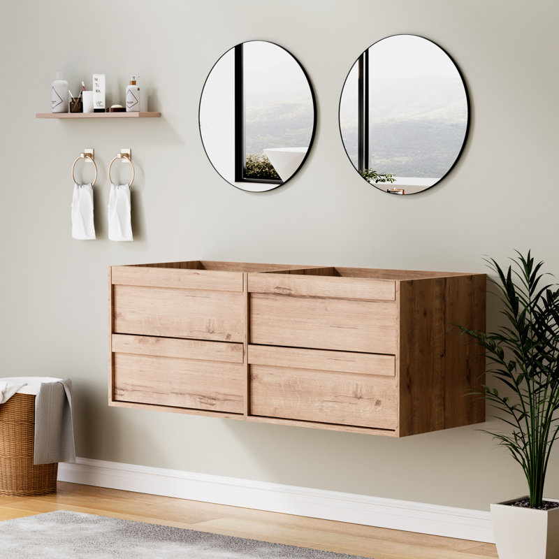 48" Wall Mounted Double Sink Bathroom Vanity Base Only, Wood Tune Floating Cabinet