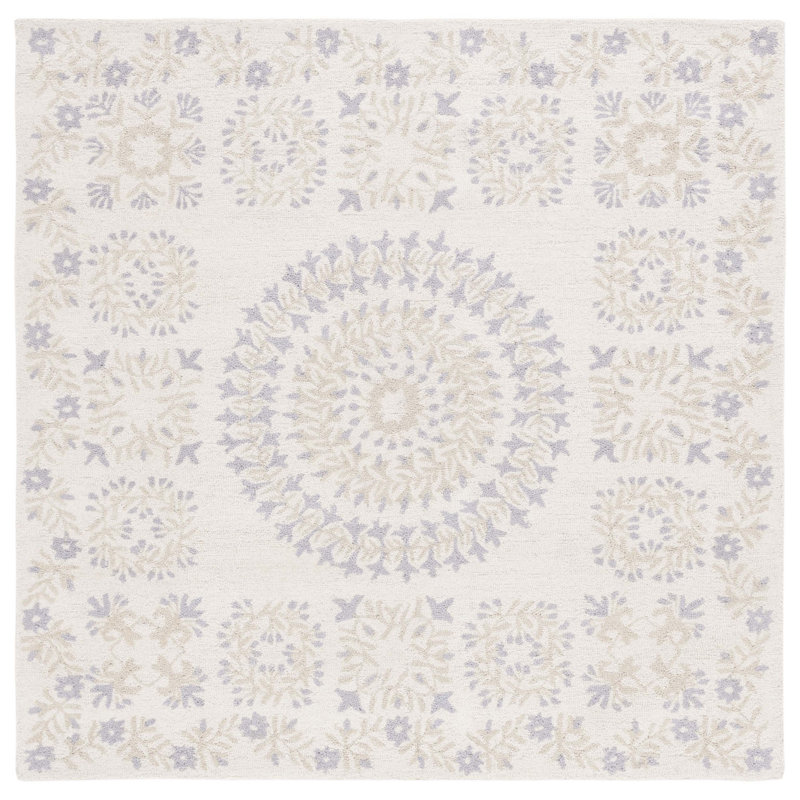 Empire Hand Tufted Indian Wool Floral Rug, Square 6'