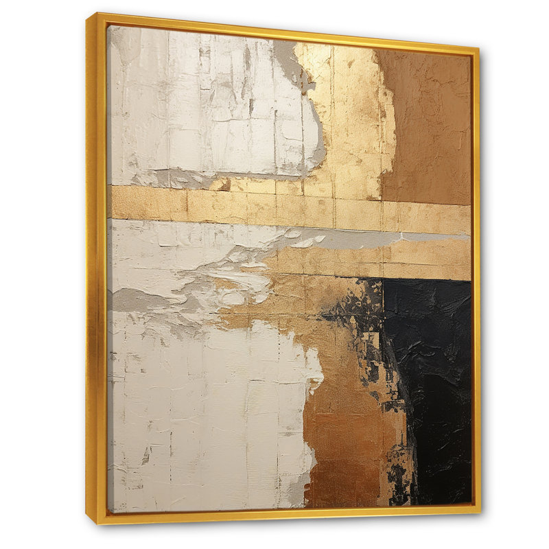Abstrait abstrait "Beige Gold Road Collage IV", art mural abstrait sur toile, Cadre flottant doré, H 20 po x l 12 po x P 1 po