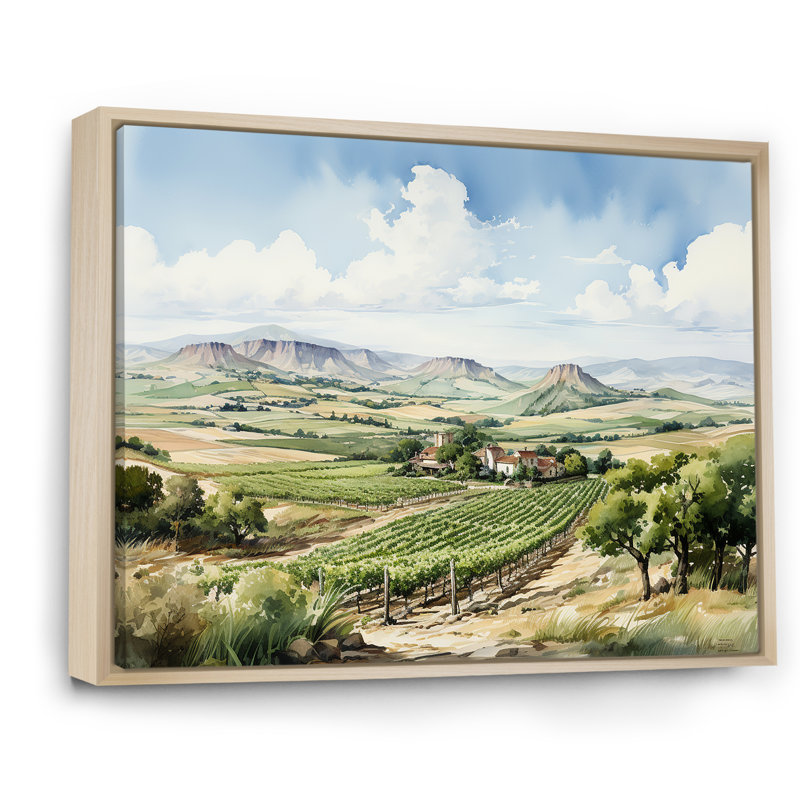«Vineyard Scenery Landscape Beauty I», reproduction sur toile, Cadre naturel flottant, H 34 po x l 44 po