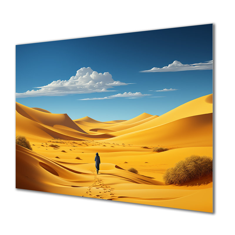 «Walking In The Yellow Azure Desert - Space Paysages», art mural en métal, H 16 po x l 32 po x P 1 po