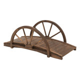 Outsunny 3.3ft Wooden Garden Bridge Arc Footbridge with Half-Wheel Style Railings & Solid Fir Construction, Stained Wood