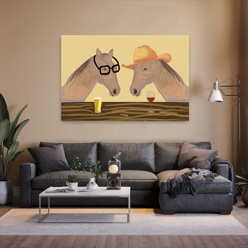 Happy Hour Horses Whimsical Contemporary Horse Wall Art Print 1 Piece Wrapped Canvas Wall Art, 101.6cm H x 152.4cm W