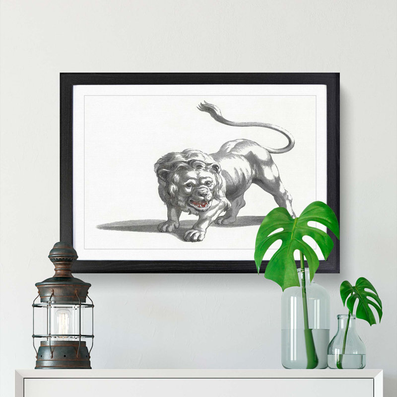 Lion by Johan Teyler - Picture Frame Drawing Print, 48cm H x 65cm W x 2cm D, Black Framed