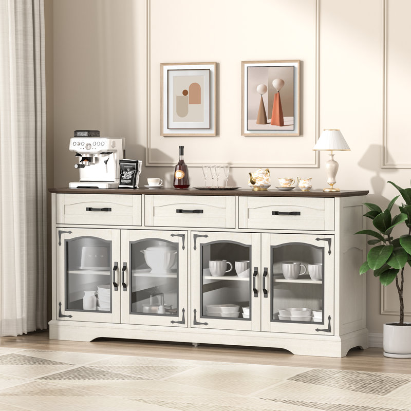 65.75" Large Sideboard Buffet Cabinet With Glass Door