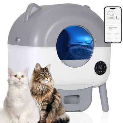Bac à litière autonettoyant pour chat, capteurs de sécurité pour bac à litière automatique, contrôle de l'application 6 lumières ambiantes réglables, robot intelligent anti-pincement, grande toilette pour chat pour plusieurs chats avec sac poubelle