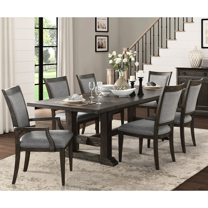 Lot de 2 chaises de salle à manger de style transitionnel brun-gris, revêtement en tissu sur structure en bois, finition bois flotté, hauteur 102 cm, capacité de charge 113 kg, dossier, dimensions : 52 cm x 66 cm x 102 cm (hauteur)