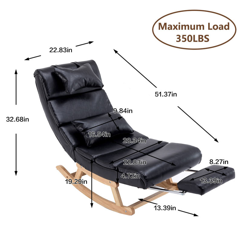 Fauteuil inclinable ergonomique à bascule de 22,83 po Hasler, Similicuir noir
