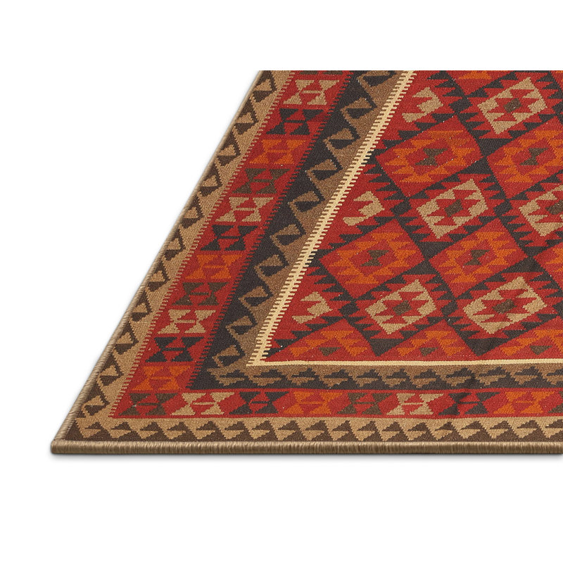 Tapis de zone rouge/brun contemporain, Rectangle 7 pi x 10 pi
