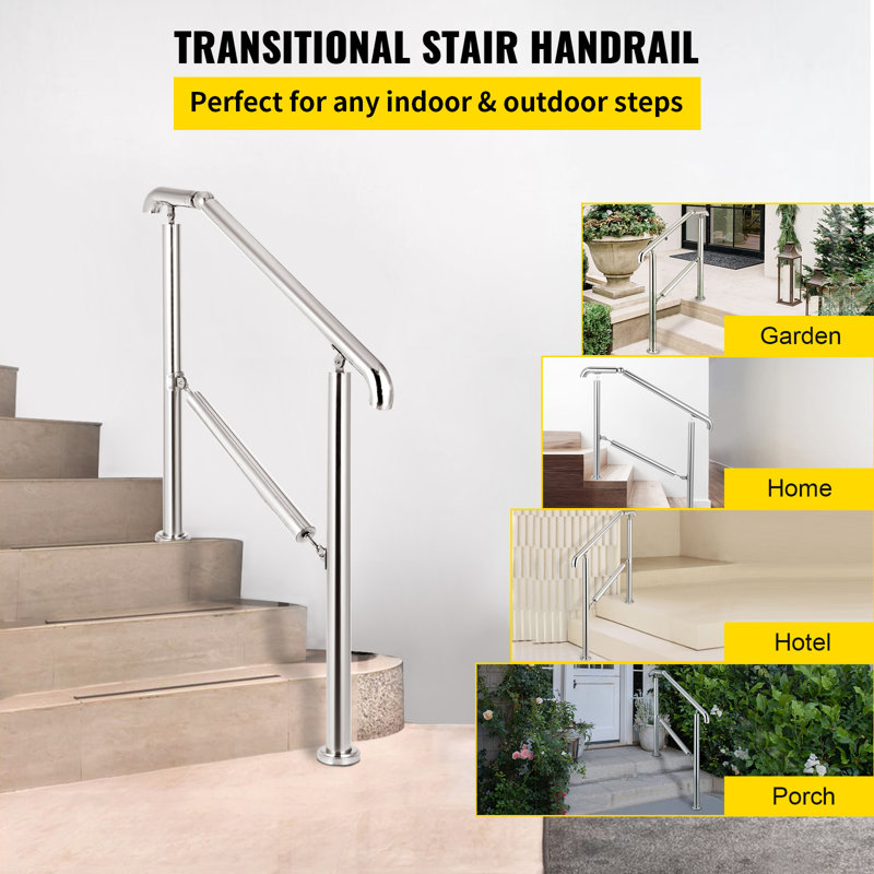 Adjustable Stainless Steel Handrail for 2-3 Steps, Silver Finish