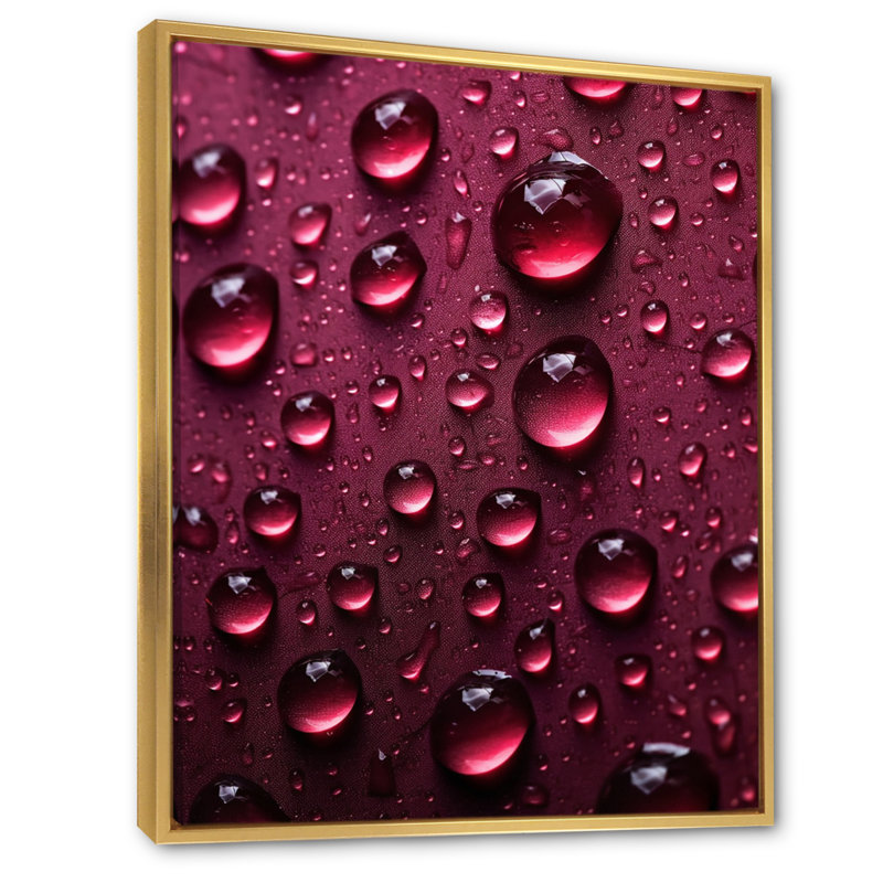 Rose rouge avec des gouttes de pluie, Cadre flottant doré, H 20 po x l 12 po x P 1 po